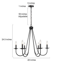 Barry 6-Light 27" Modern Matte Black Chandelier, Candlesticks