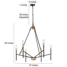 Colby 6-Light 27" Modern Black Chandelier, Radial Candlesticks