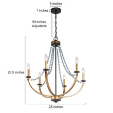 Enjinqu 6-Light 25" Modern Gold Chandelier, Candlesticks, Crystal Beads