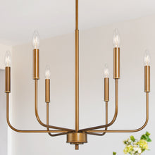 Tethysia 6-Light 22" Modern Brushed Gold Chandelier, Candlesticks