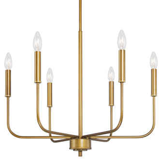 Tethysia 6-Light 22" Modern Brushed Gold Chandelier, Candlesticks