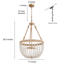 Vernicagin 3-Light Modern Gold Chandelier, Woven Rope, Metal Beads