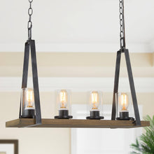 Berthelotii 4-Light 25.5-in Farmhouse Black&Wood Rectangle Kitchen Island Light