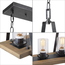 Berthelotii 4-Light 25.5-in Farmhouse Black&Wood Rectangle Kitchen Island Light