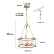 Krombacher 4-Light 16.5" Modern Seeded Glass Gold Chandelier, Drum