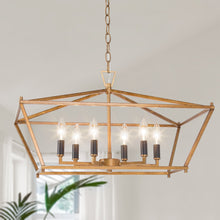 Ala 6-Light 23.5" Modern Brass Chandelier, Rectangle Frame