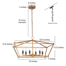 Ala 6-Light 23.5" Modern Brass Chandelier, Rectangle Frame