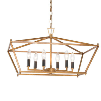 Ala 6-Light 23.5" Modern Brass Chandelier, Rectangle Frame