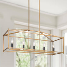 Ala 6-Light Black & Gold Metal Rectangle Frame Kitchen Island Lights