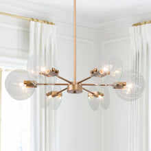 Pennieway 6-Light 28" Modern Round Glass Gold Chandelier, Radial