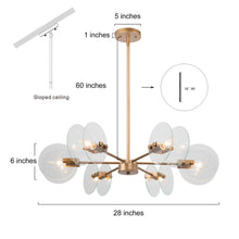 Pennieway 6-Light 28" Modern Round Glass Gold Chandelier, Radial