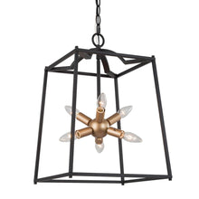 6-Light 14" Minimalist Black Chandelier, Square, Exposed Bulbs