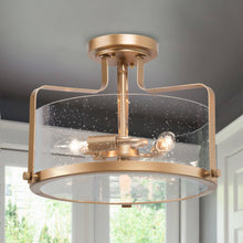 3-Light Modern Gold Semi-Flush-Mount Light with Seeded Glass | LNC