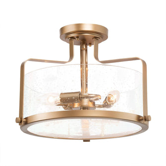 3-Light Modern Gold Semi-Flush-Mount Light with Seeded Glass | LNC