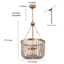 Lanstidiyma 4-Light 16" Coastal Gold Chandelier, Wood Beads