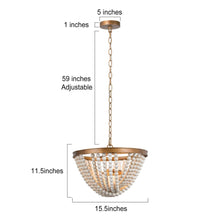 Nymphaea 3-Light 15.5" Coastal Gold&White Chandelier, Wood Beads