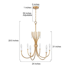 Eclinataric 6-Light 24" Modern Gold Chandelier, Candlestick