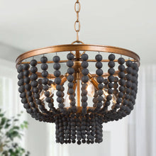 Cassandralic 4-Light 16" Coastal Black Chandelier, Wood Beads