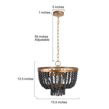 Cassandralic 4-Light 16" Coastal Black Chandelier, Wood Beads