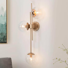 Memminger 3-Light Gold Wallchiere Globe-Glass Wall Sconces