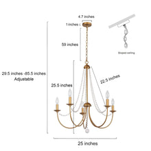 Alvin 5-Light 25" Modern Gold Chandelier, Candlesticks, Wood Beads