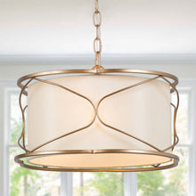 Fupotoss 3-Light 15.5" Modern Gold Chandelier, Fabric Drum