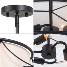 Blissvent 3-Light 17.5" Modern Matte Black Chandelier, Fabric Drum