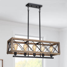 Teloroay 5-Light 32-in Black&Wood Farmhouse Rectangle Kitchen Island Light