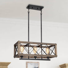 Teloroay 3-Light 24-in Black&Wood Farmhouse Rectangle Kitchen Island Light