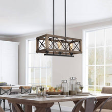 Teloroay 3-Light 24-in Black&Wood Farmhouse Rectangle Kitchen Island Light