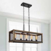 Aerissera 5-Light 31.5-in Black&Wood Farmhouse Rectangle Kitchen Island Light