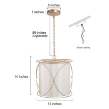 Unelefante 3-Light 13" Modern Fabric Gold Chandelier, Cylinder