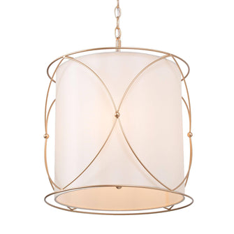 Unelefante 3-Light 13" Modern Fabric Gold Chandelier, Cylinder