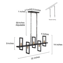 Hengrava 5-Light 32" Modern Black Chandelier, Rectangle Pendant