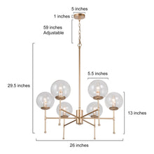 Tyrone 6-Light 26" Modern Globe Glass Gold Chandelier, Radial