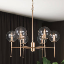 Tyrone 6-Light 26" Modern Globe Glass Gold Chandelier, Radial