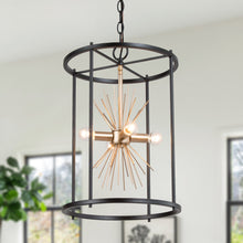 Iianmin 4-Light 13"Modern Black & Brass Chandelier, Cylinder Frame