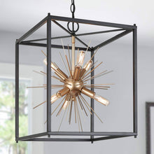 Hengrava 6-Light Modern Minimalist Black & Gold Chandelier, Square