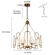 Penmitria 6-Light 21"Modern Gold Chandelier, Geometric Metal Frame