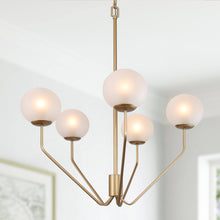 Eukolon 5-Light 26.5" Modern Gold Chandelier, Frosted Globe Glass