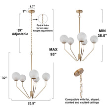 Eukolon 5-Light 26.5" Modern Gold Chandelier, Frosted Globe Glass