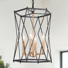 Janice 4-Light 12.5"Modern Black Chandelier, Geometric Metal Frame