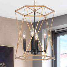 Janice 4-Light 12.5"Modern Black Chandelier, Geometric Metal Frame