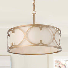 Cummiskey 3-Light 17.5" Modern Gold Chandelier, Fabric Shade,Metal