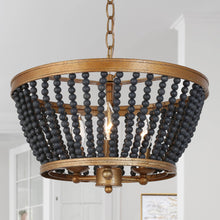 Cassandralic 3-Light 15.5" Coastal Black Chandelier, Wood Beads