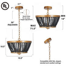 Cassandralic 3-Light 15.5" Coastal Black Chandelier, Wood Beads