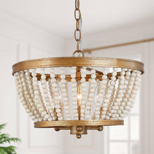 Cassandralic 3-Light 15.5" Coastal Gold Chandelier, Wood Beads