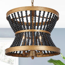 Cassandralic 3-Light 12.5" Coastal Black Chandelier, Wood Beads