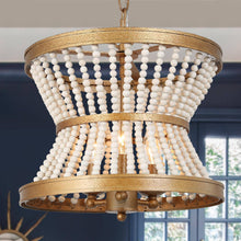 Cassandralic 3-Light 12.5" Coastal Gold Chandelier, Wood Beads