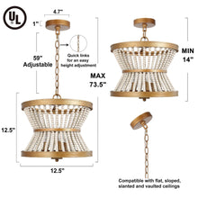 Cassandralic 3-Light 12.5" Coastal Gold Chandelier, Wood Beads